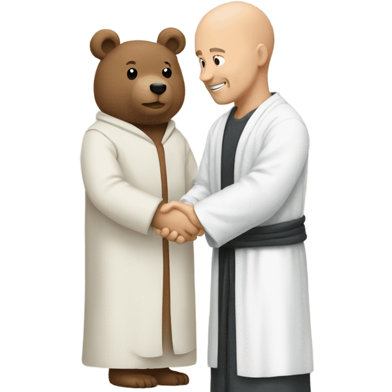 bald man in robe shaking hands with bear emoji