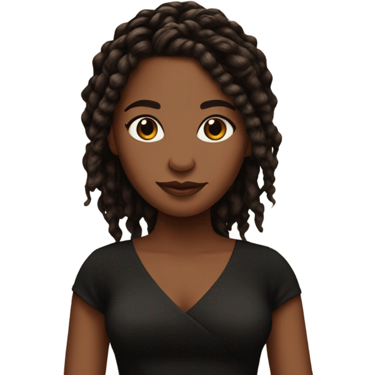 Brown skin I’m a cute black dress with red and black locs emoji