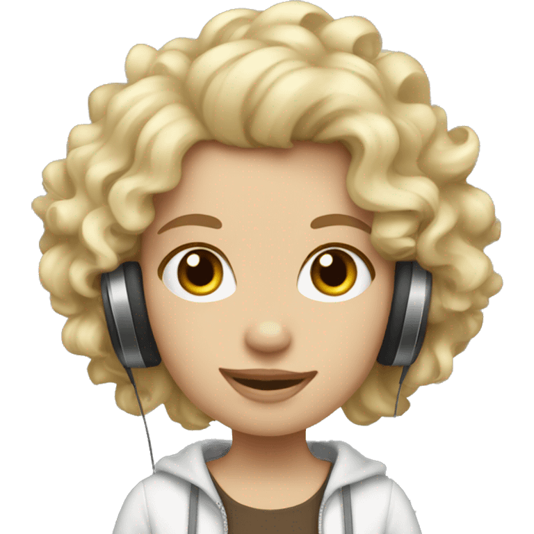 White Blondie curly girl with headphones dark brown emoji