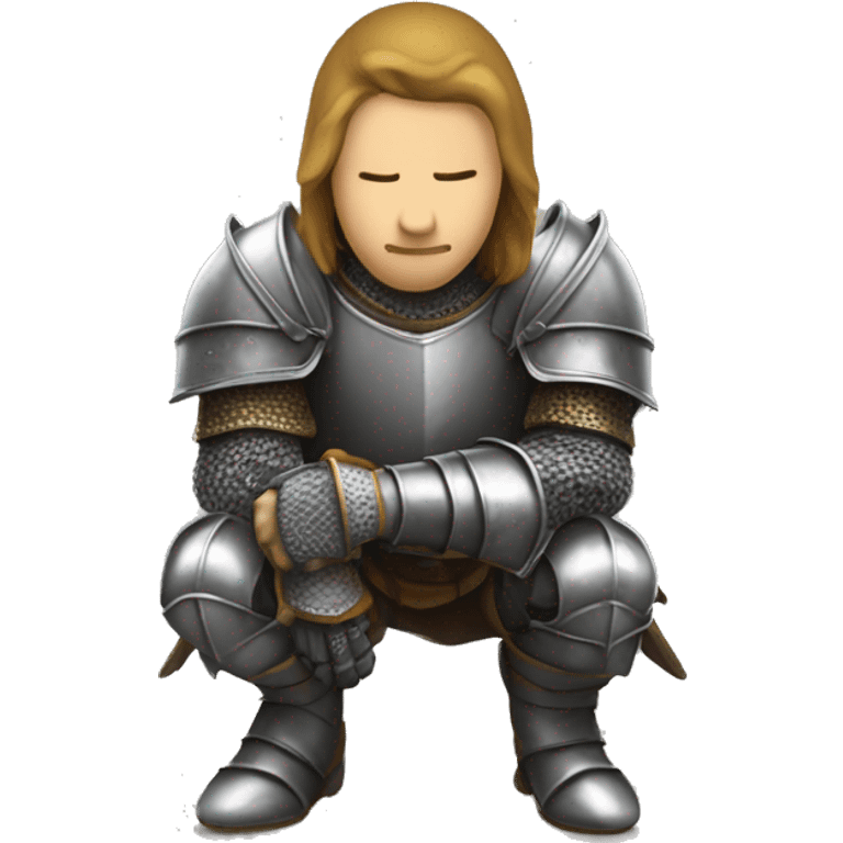 a knight crouching on one knee with his head down emoji