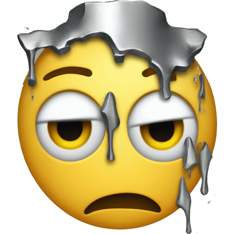 Sad face emoji with metal coming out of the head emoji