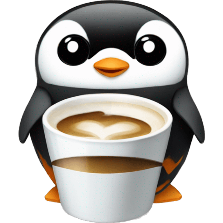 Cute penguin holding coffee in the fin emoji