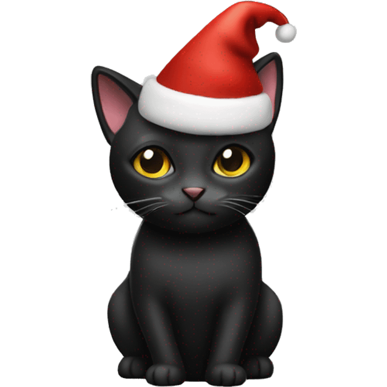 black cat wearing a christmas hat emoji