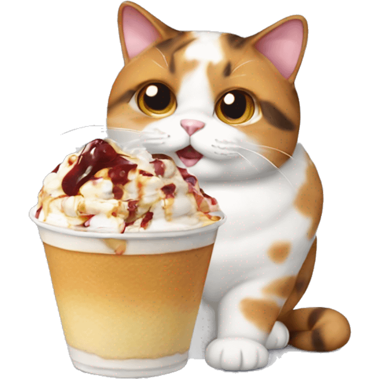 Realistic Fat calico cat with sundae emoji