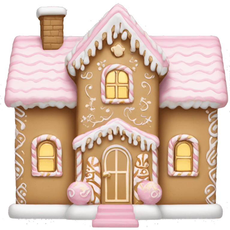 light pink and gold and white gingerbread house emoji