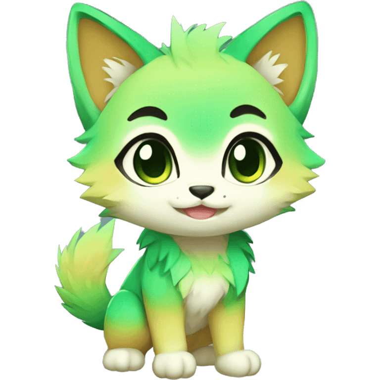 shiny, colorful, green, gradient, Kemono-style, Chibi, Anthro-Fur-Sona-Fakémon, Full Body emoji