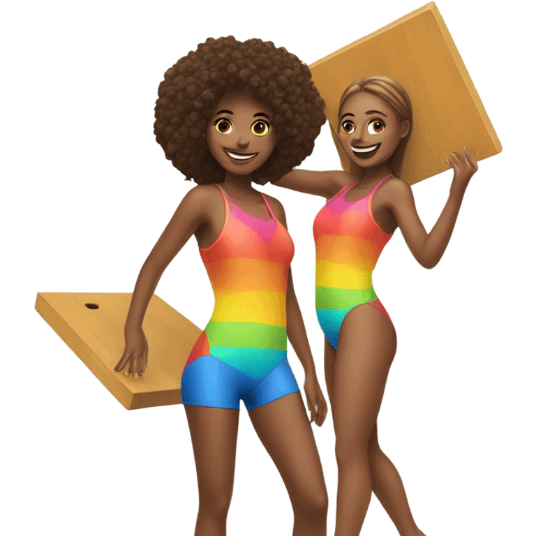 Girls playing cornhole in swimsuits  emoji