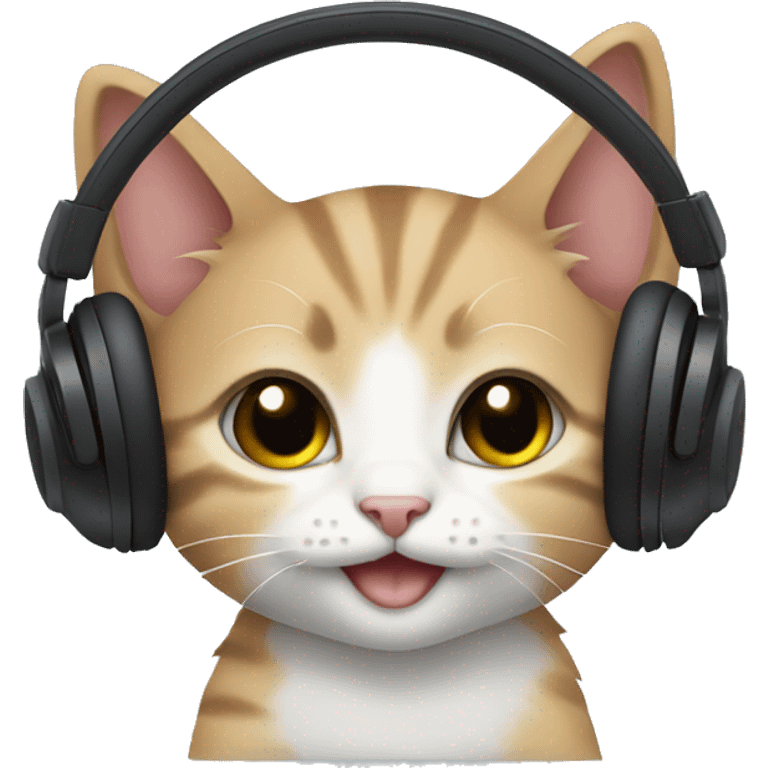 Kitten smiling with black headphones on emoji