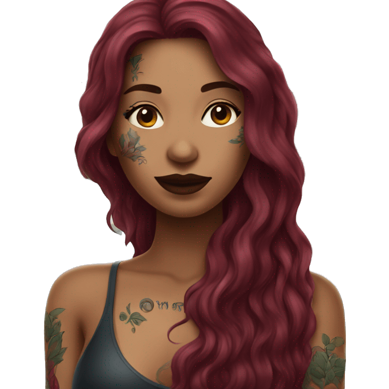 Beautiful tattooed  burgundy long haired woman swimming in a pool emoji