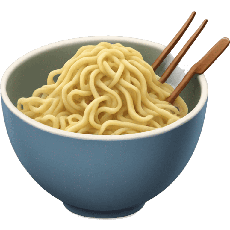 noodles in a bowl with sou and a son and fork emoji