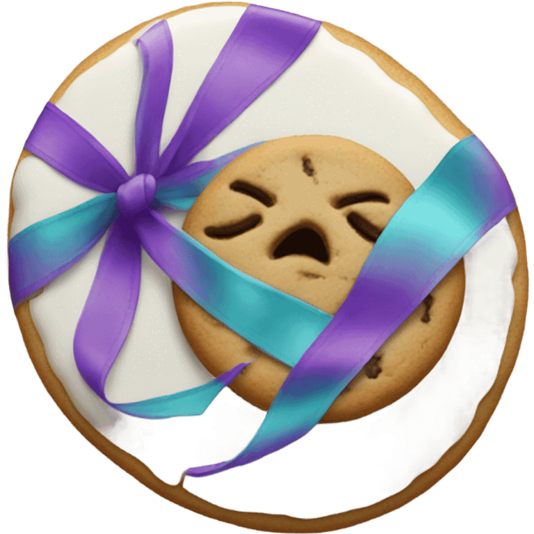 Purple and teal Suicide awareness ribbon on heart cookie emoji