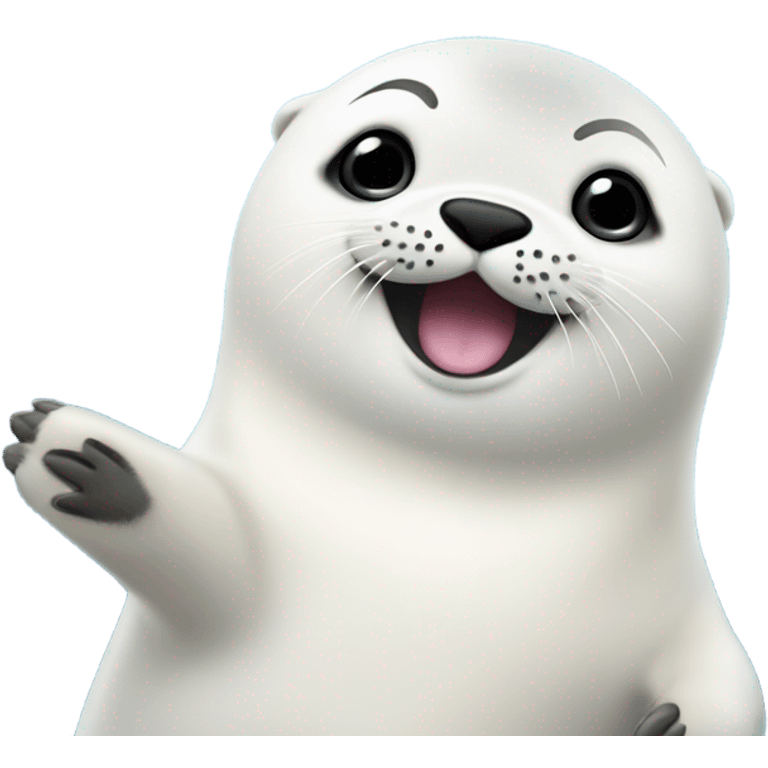 fluffy harp seal happy with flippers up in the air emoji