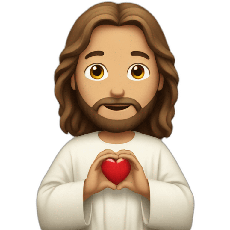 Jesus shows heart with hands emoji