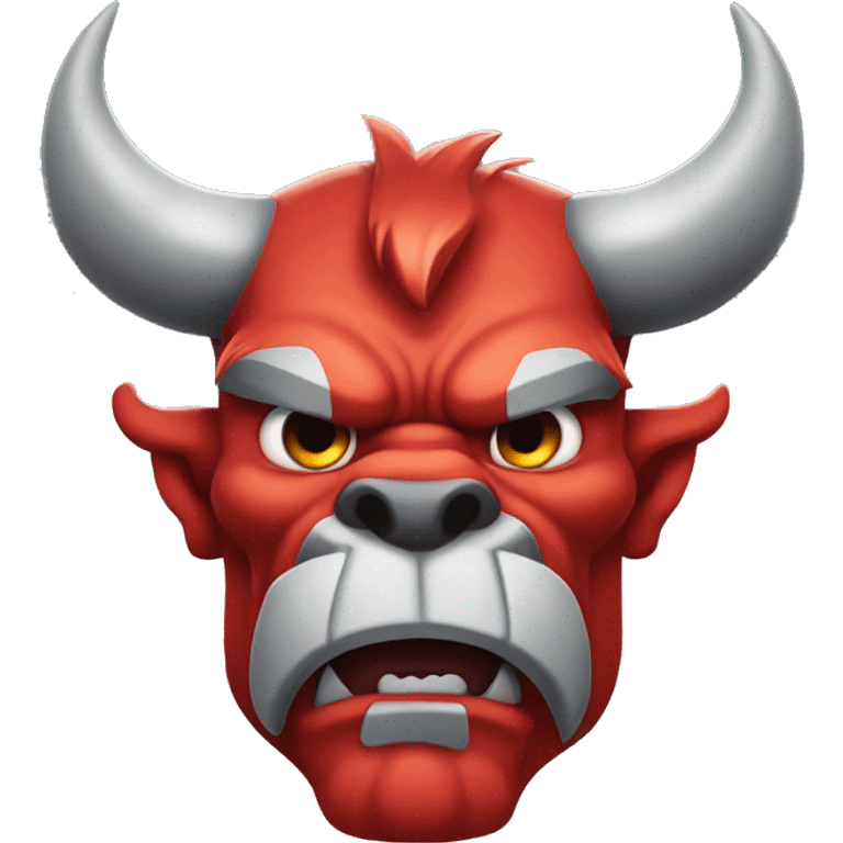  a muscular, demonic-looking bull-like creature, colored red with gray-white beard and horns.  emoji