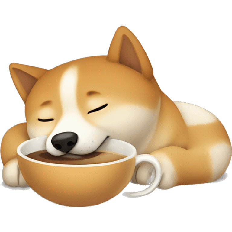 Shiba sleeping with coffee cup emoji