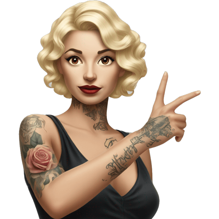 Blonde elegant women, her Body Covered with Tattoos, POINTING YOU FORWARD with her HAND , Hyper realistic emoji