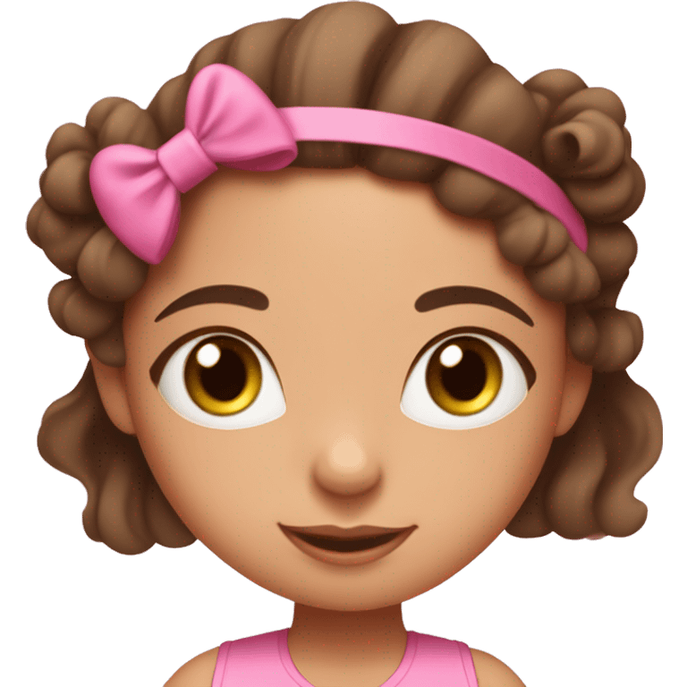 Brunette brow eyed girl with wavy hair in a cute hairstyle with a headband doing pilates in her pink set and on a pink mat emoji