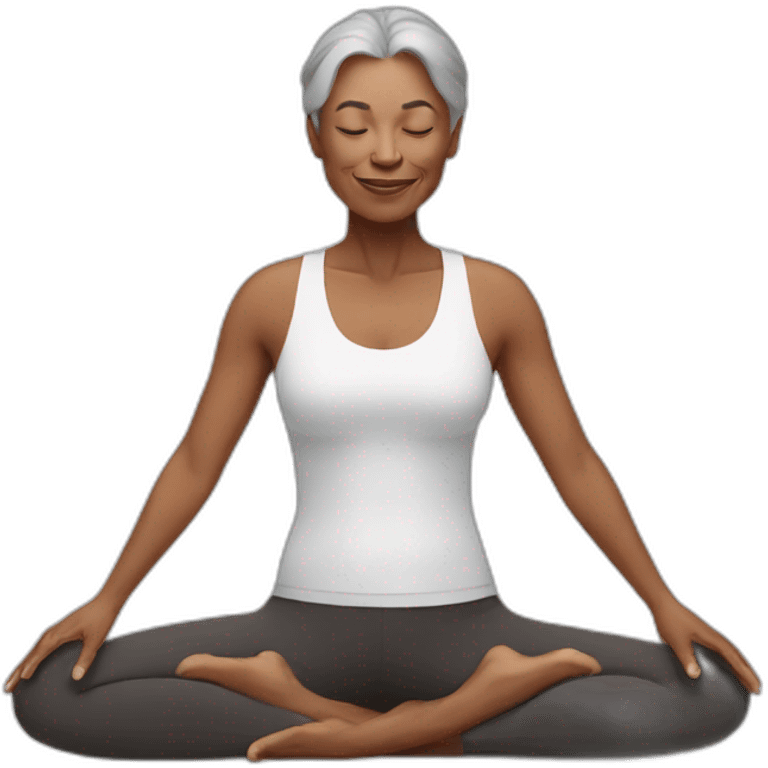 50 year old woman doing yoga emoji