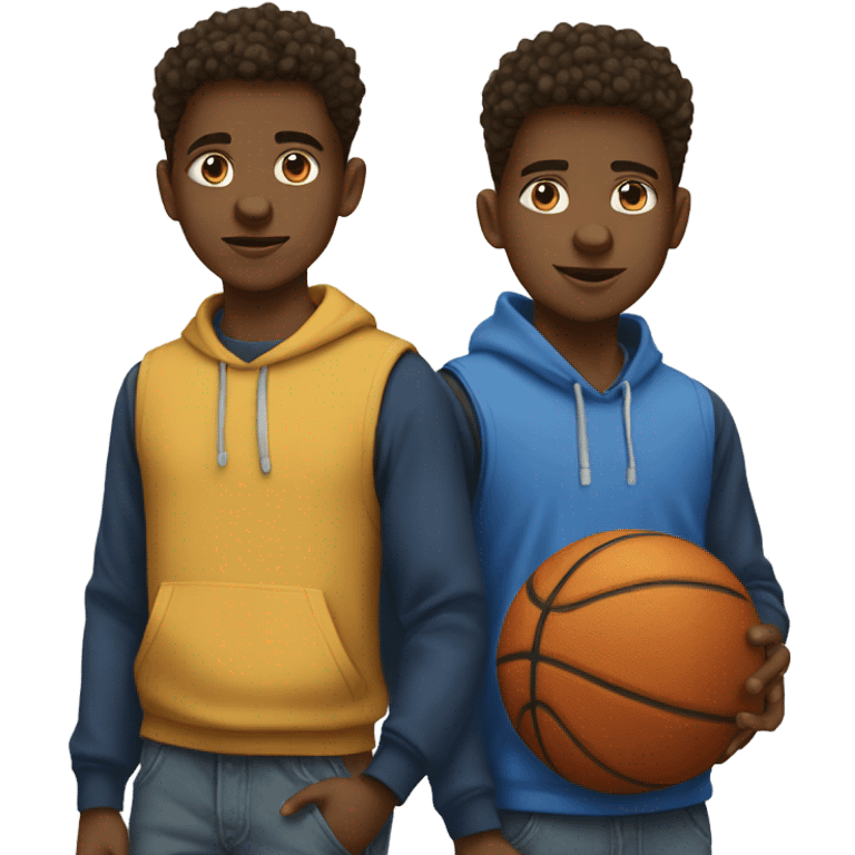 Teen twin boys with basketball emoji