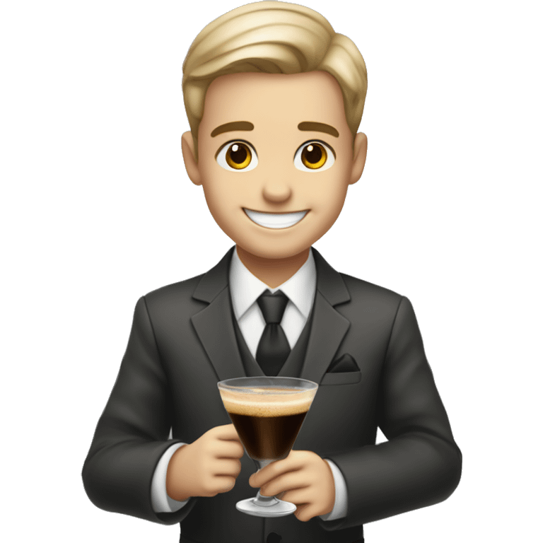 smiling boy in formal attire I’m supposed to be holding an espresso martini emoji