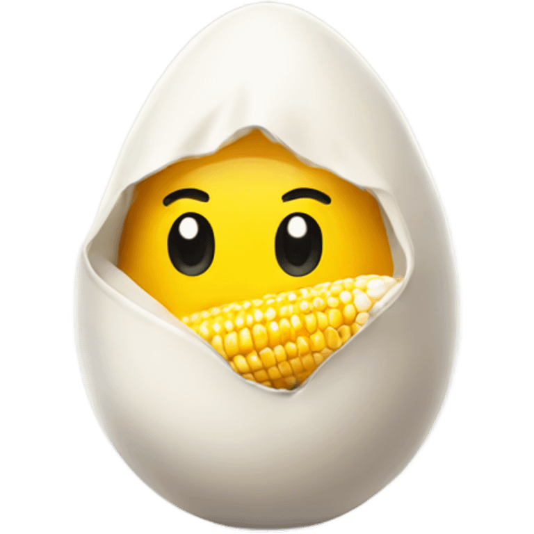 Egg wearing a hoodie holding corn emoji