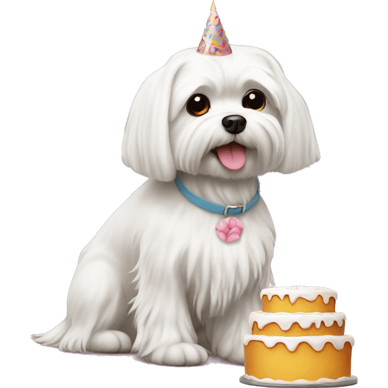  white maltese dog and birthday cake emoji