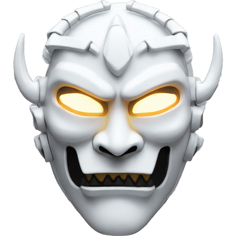 White oni mask with a cyberpunk white led twist emoji