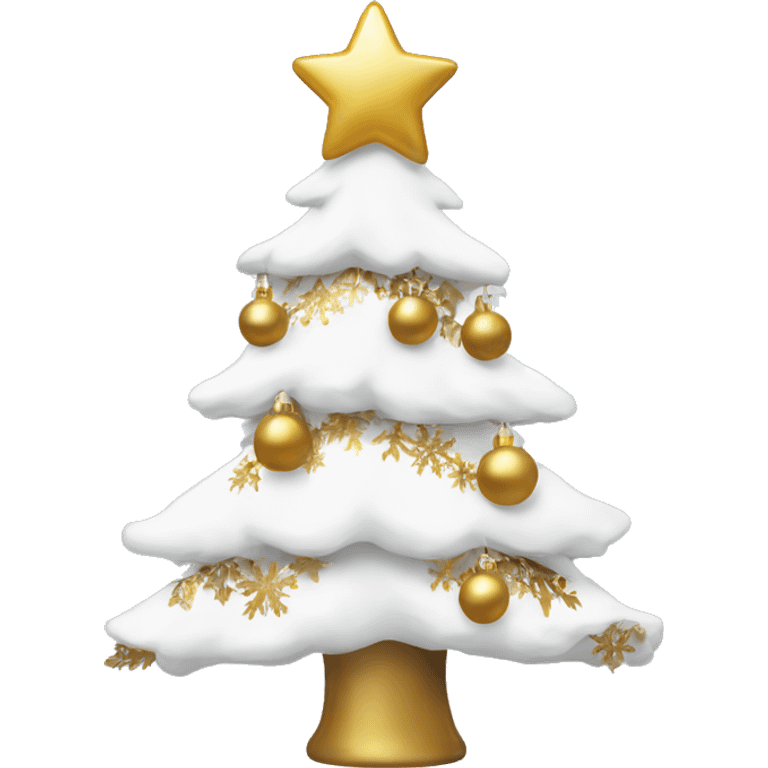 snow christmas tree with white and gold decorations emoji