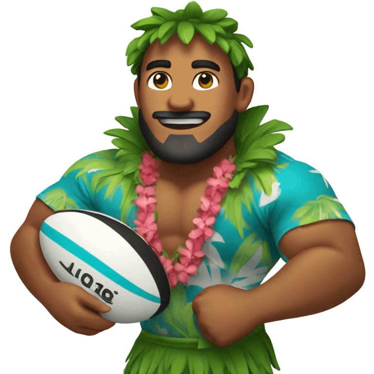 Man in Hawaiian outfit with a rugby ball in his hands emoji