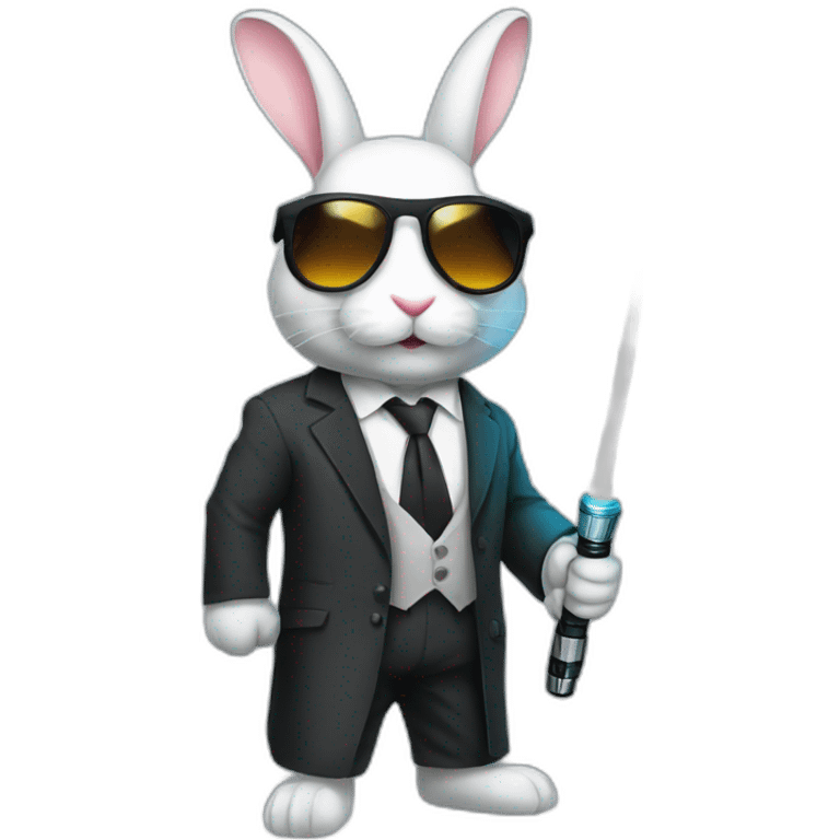 Rabbit with suit and sunglasses and  lightsaber light on emoji