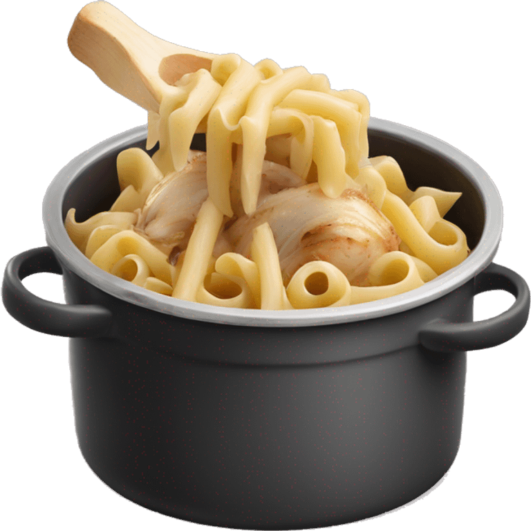 French onion pasta with chicken in a pot emoji