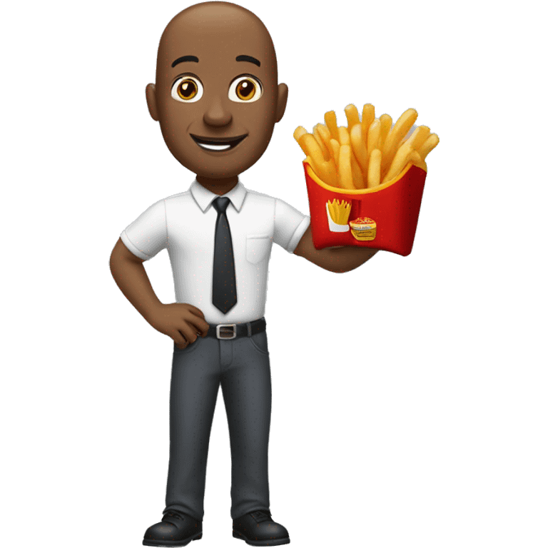 A bald black man pointing at u while holding McDonald’s bag and McDonald’s fries emoji