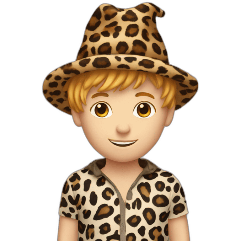 white boy with back hair in leopard and magic hat emoji