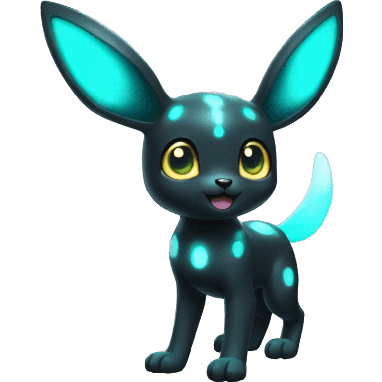 White Shiny Umbreon with glowing cyan markings full body emoji