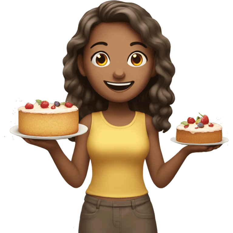 happy girl holding food cake  emoji