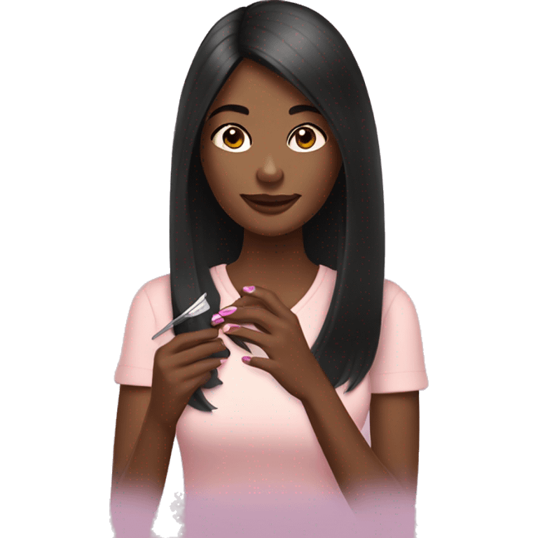 A dark-haired woman is doing a manicure emoji