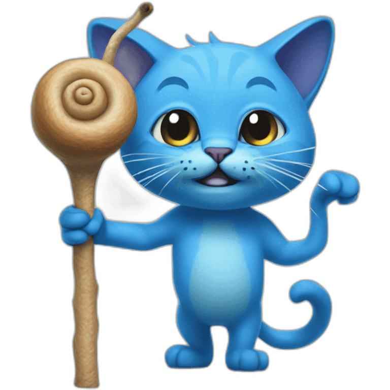 Blue smurph Cat with a snailon a stick emoji