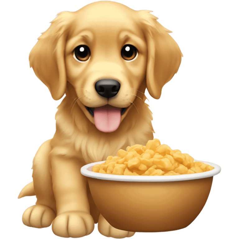 Golden retriever puppy eating emoji