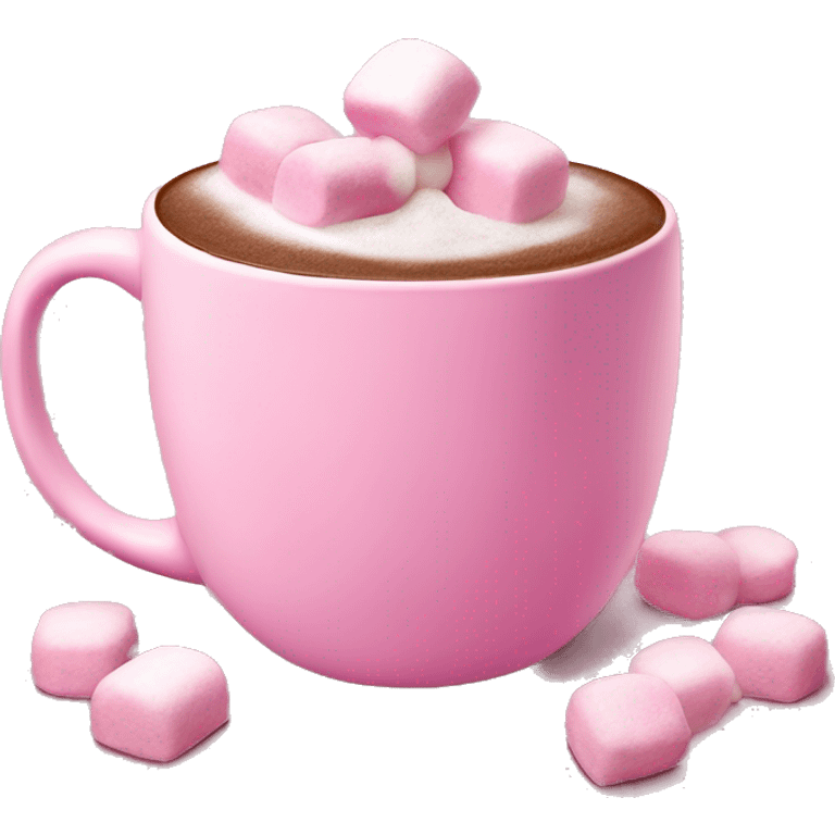 Hot chocolate in a pink mug with pink marshmallows emoji