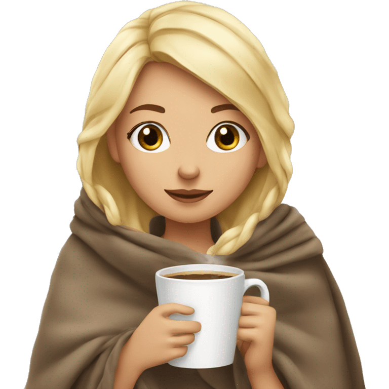  Cute Blonde girl wrapped in blanket drinking coffee emoji