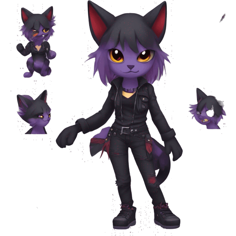 Cute cool dark black red purple animal hybrid Fakemon full body punk catgirl emoji