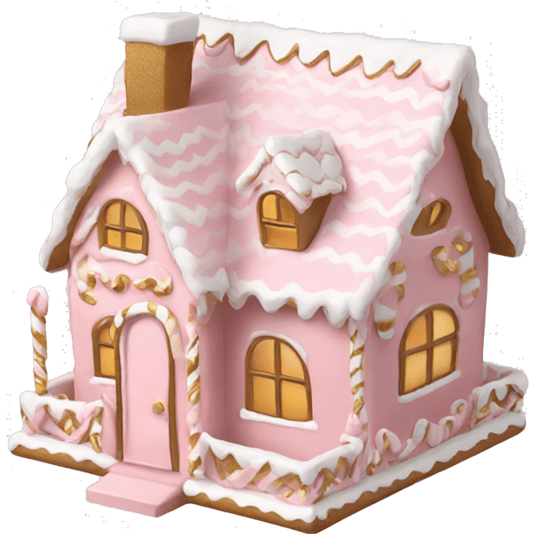 light pink and gold and white gingerbread house emoji