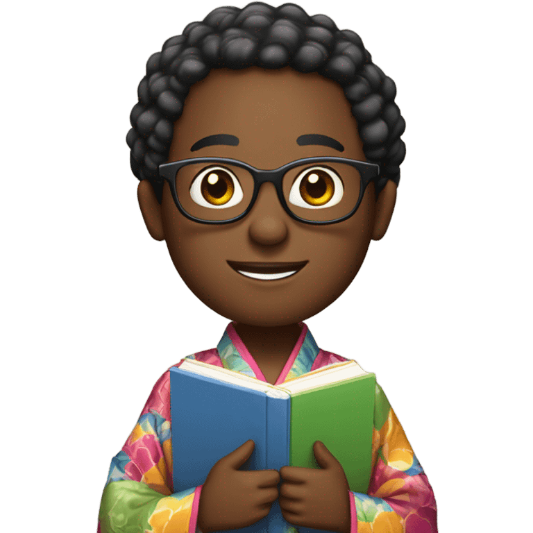 African American nerd in kimono emoji