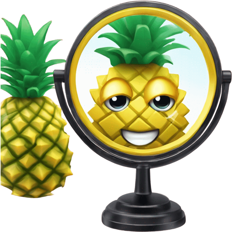 3D elegant pineapple🍍  with big shiny eyes 👀 pineapple holds mirror with its reflection 🪞🍍 emoji