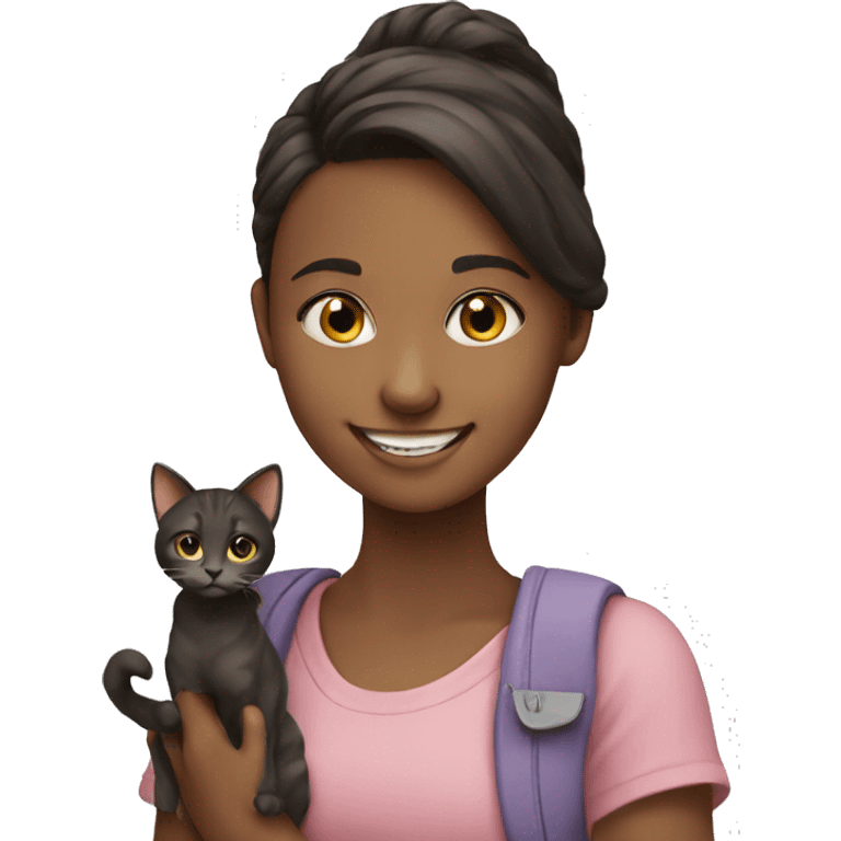 smiling girl with cat emoji