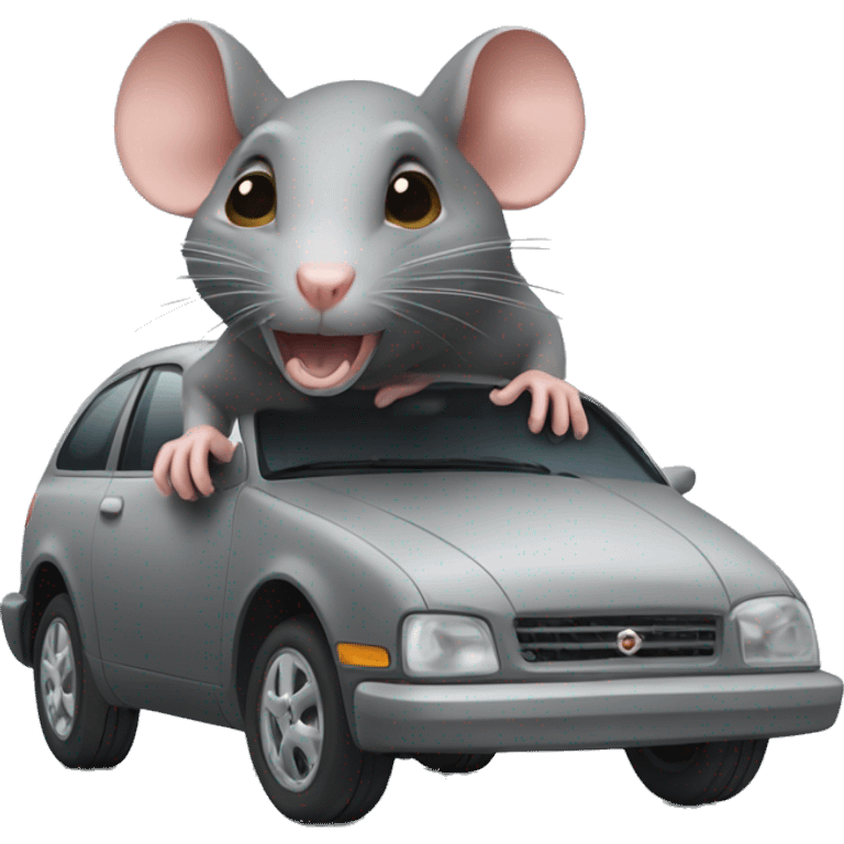 A rat scurrying around a car emoji