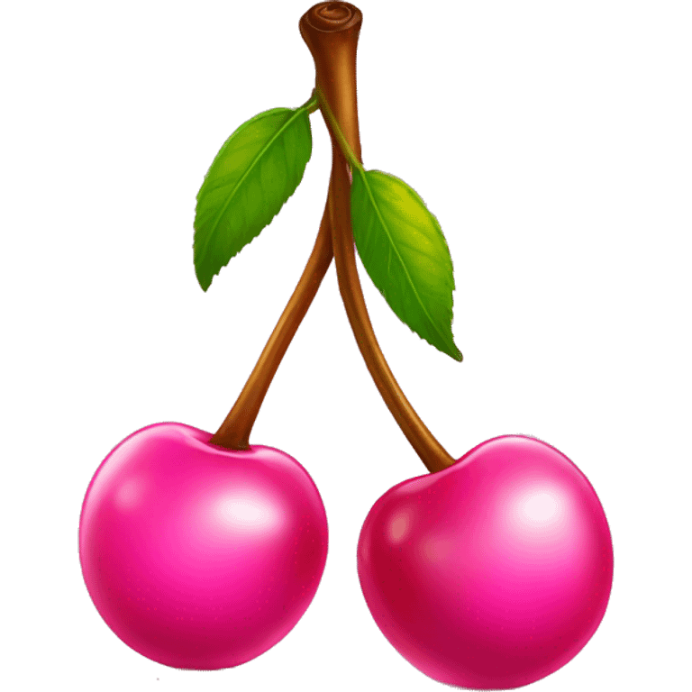 two pink shiny cherries on one stem  emoji