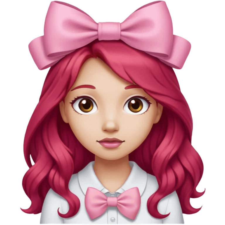 Long red hair girl with pink bow emoji