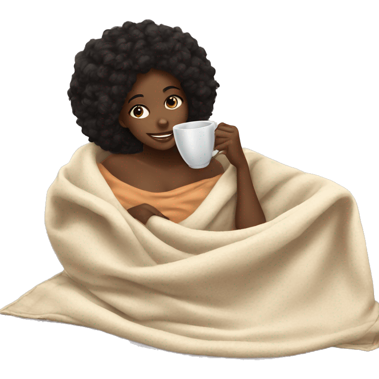 Black girl, inside of a blanket, sipping on tea emoji