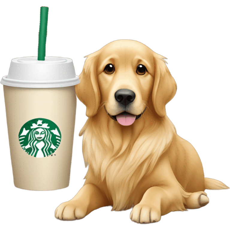 Golden retriever with Starbucks emoji